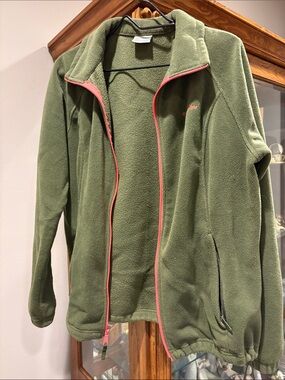 Columbia Olive Green Fleece Jacket with Pink Trim